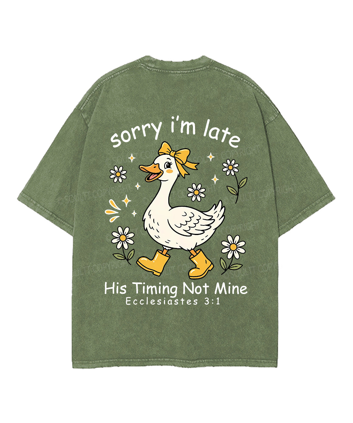 Sorry I’m Late, His Timing Not Mine Double Sided Unisex Washed Christian T-shirt