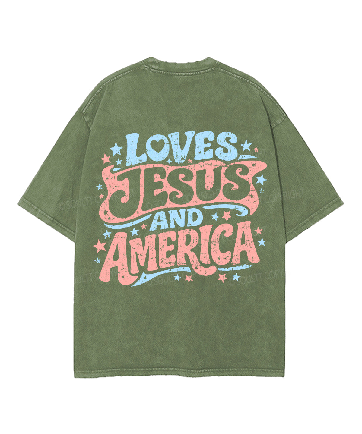 Loves Jesus And America Double Sided Unisex Washed Christian T-shirt