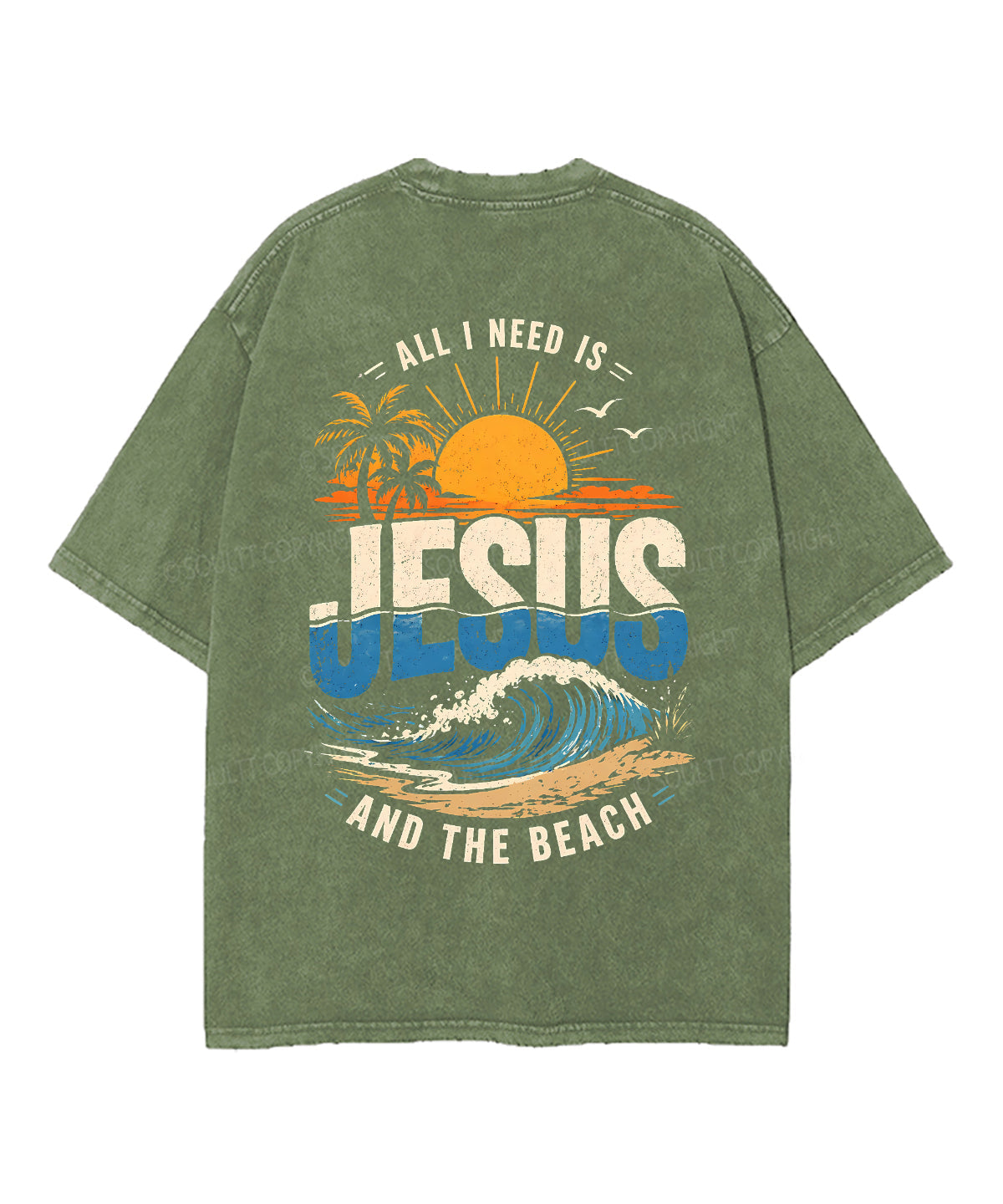 All I Need Is Jesus And The Beach Double Sided Unisex Washed Christian T-shirt