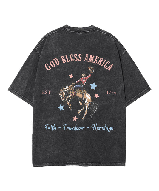 God Bless America Double Sided Unisex Washed Christian T-shirt