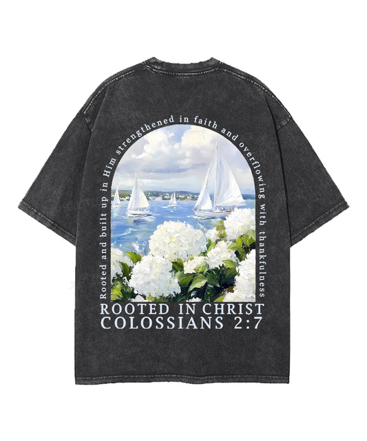 Rooted In Christ Double Sided Unisex Washed Christian T-shirt