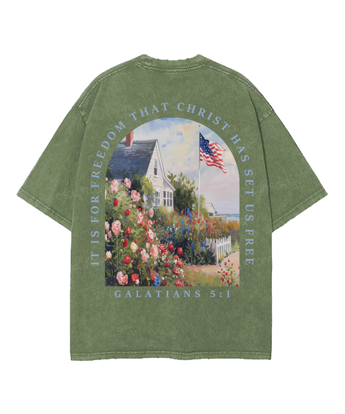 Christ Has Set Us Free Double Sided Unisex Washed Christian T-shirt