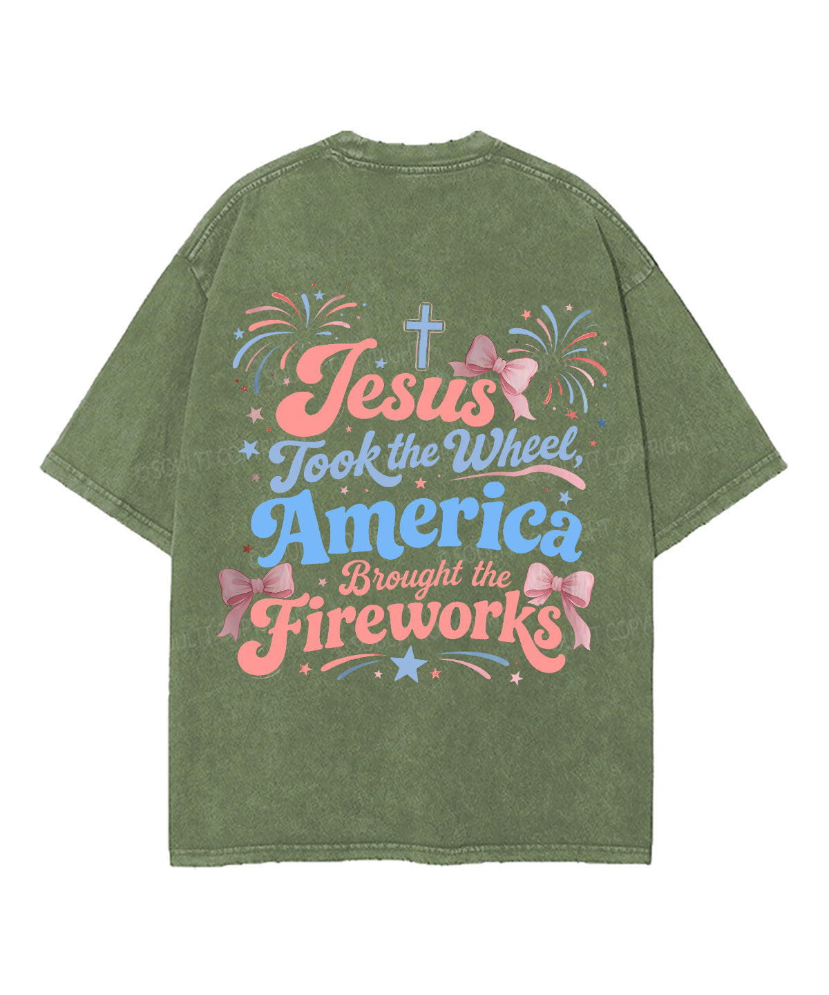 Jesus Took The Wheel America Double Sided Unisex Washed Christian T-shirt