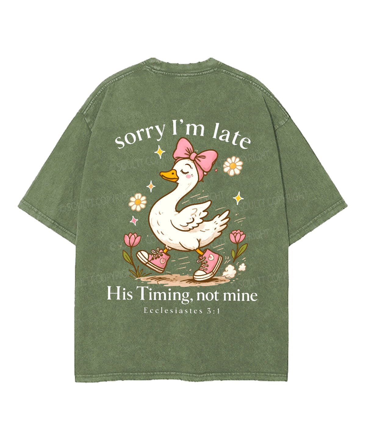 Sorry I’m Late, His Timing Not Mine Double Sided Unisex Washed Christian T-shirt