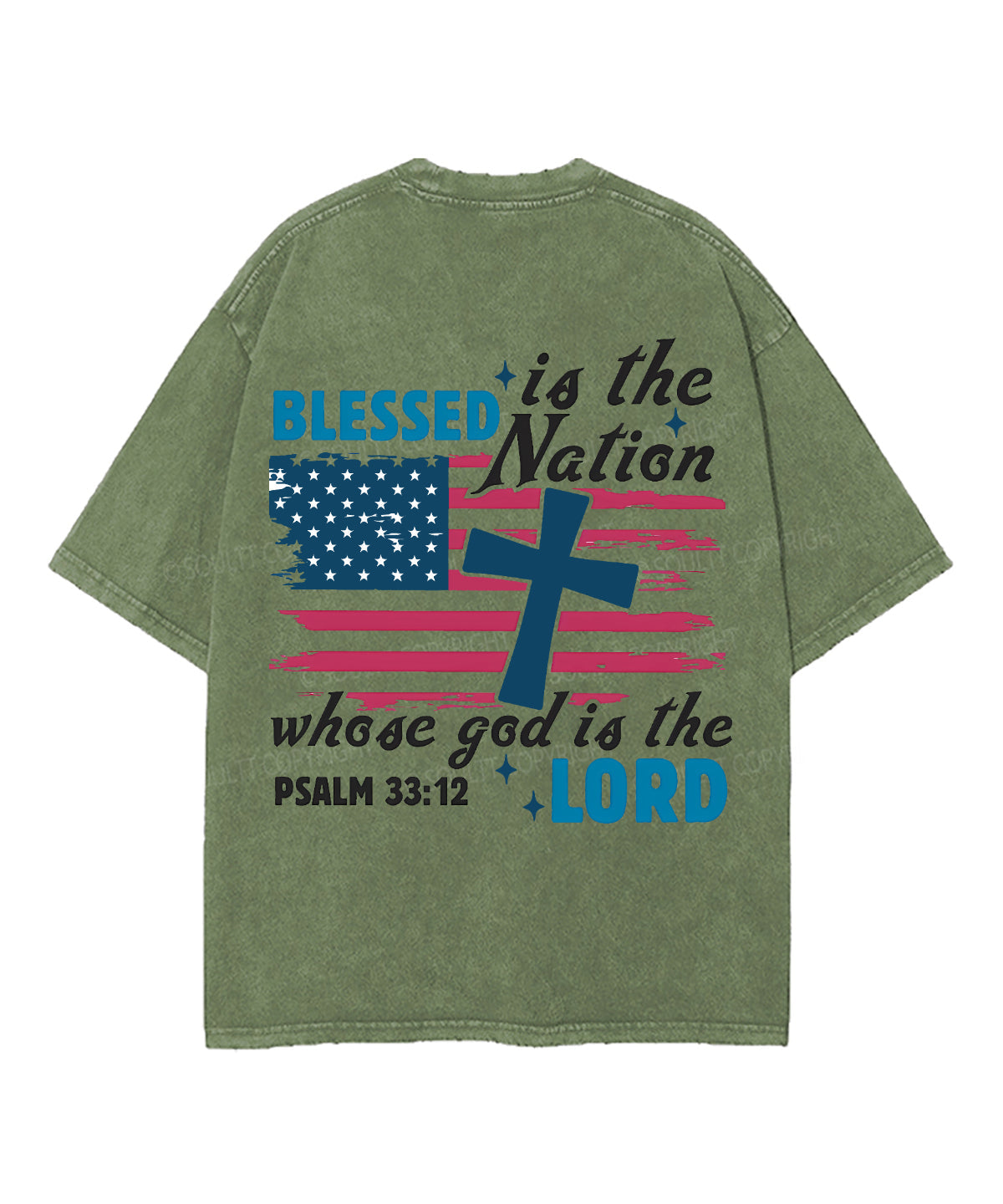 Blessed Is The Nation Whose God Is The Lord Double Sided Unisex Washed Christian T-shirt