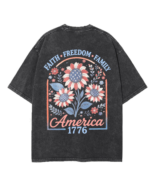 Faith • Freedom • Family Double Sided Unisex Washed Christian T-shirt
