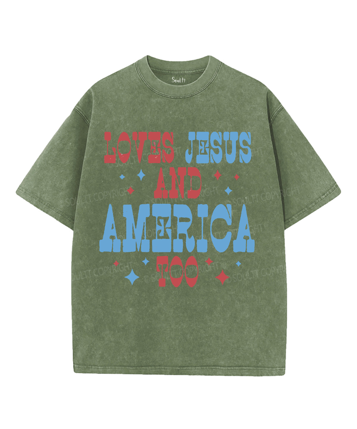Loves Jesus And America Too Unisex Washed Christian T-shirt