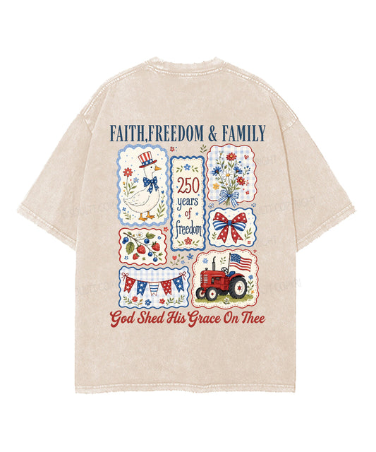 Faith • Freedom • Family Double Sided Unisex Washed Christian T-shirt