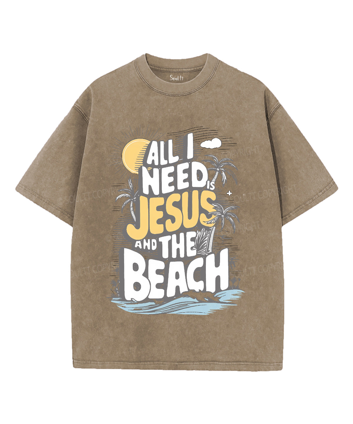 All I Need Jesus And The Beach Unisex Washed Christian T-shirt