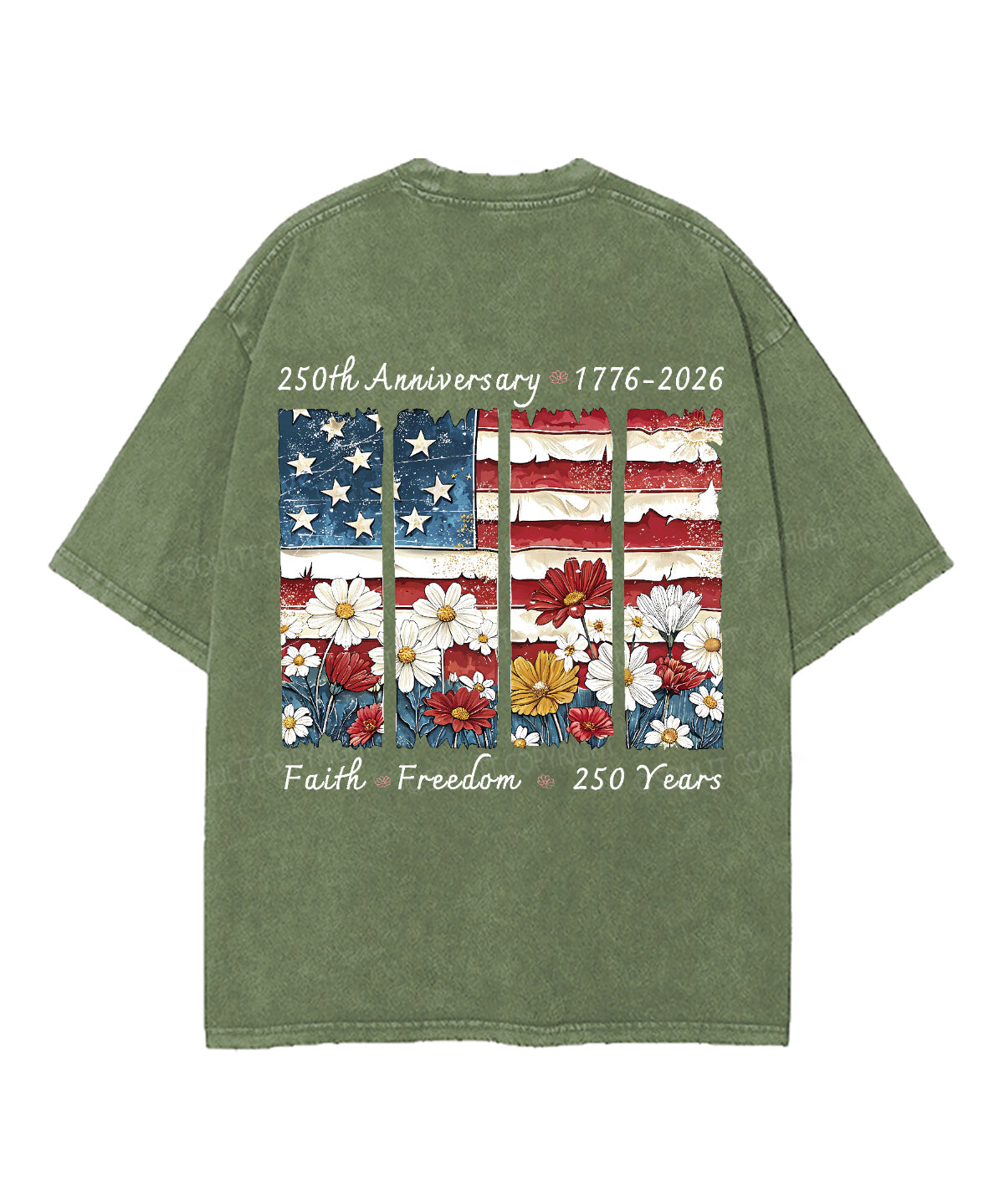 Faith Freedom 250 Years Double Sided Unisex Washed Christian T-shirt