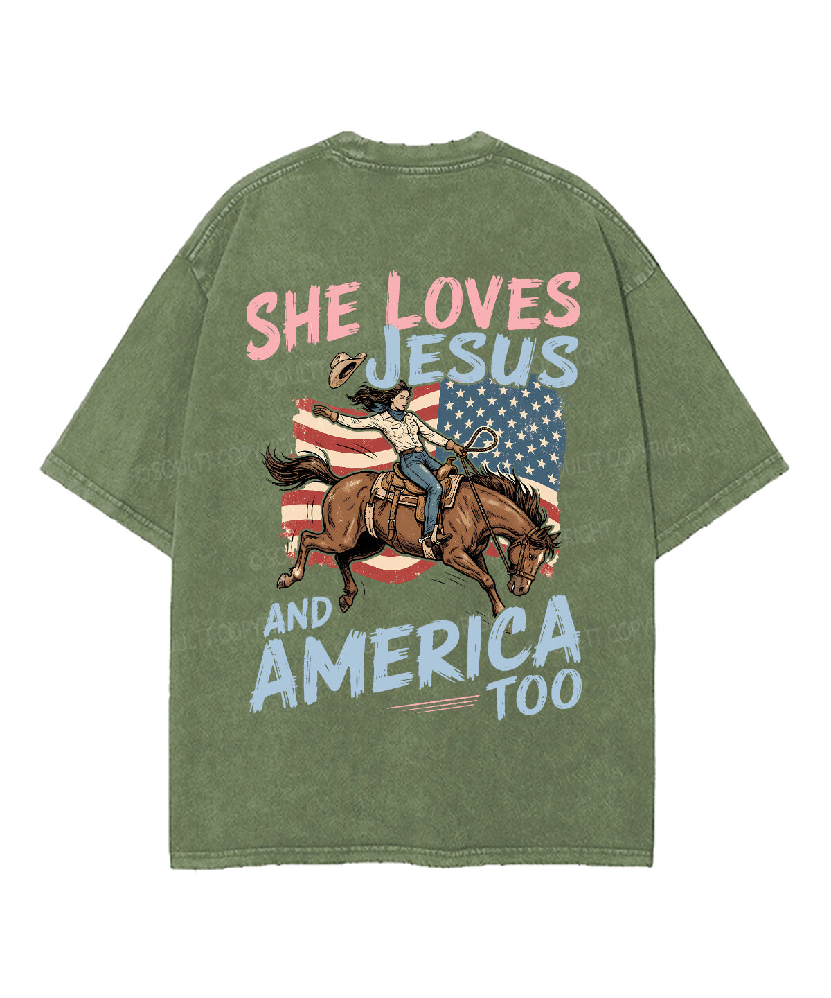 She Loves Jesus And America Double Sided Unisex Washed Christian T-shirt