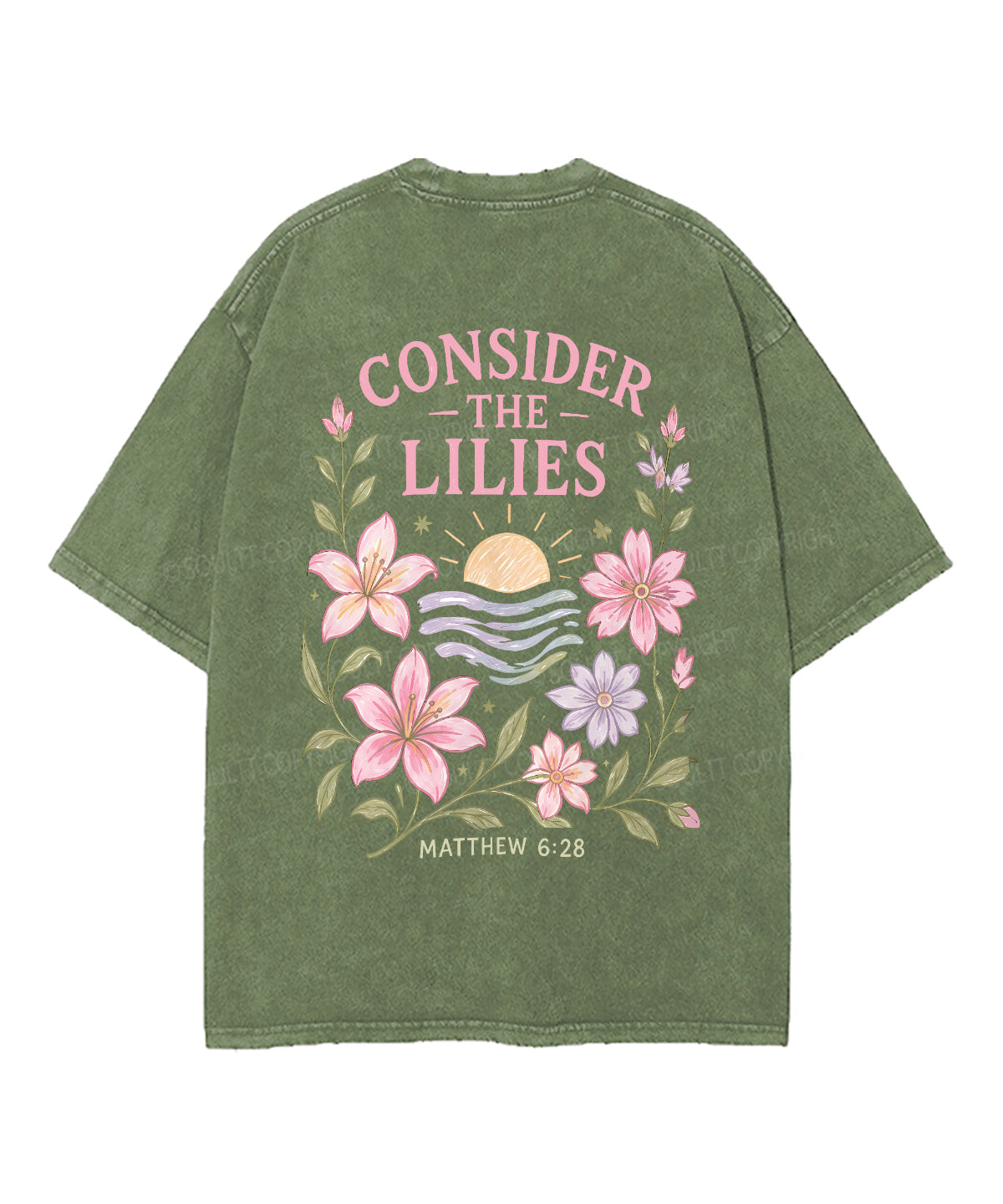 Consider The Lilies Double Sided Unisex Washed Christian T-shirt