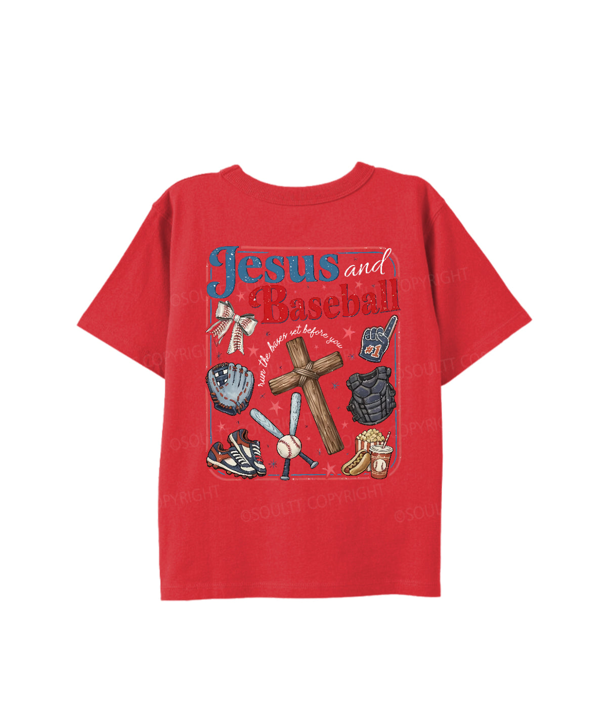 Kids Jesus And Baseball Double Sided Cotton Christian T-shirt
