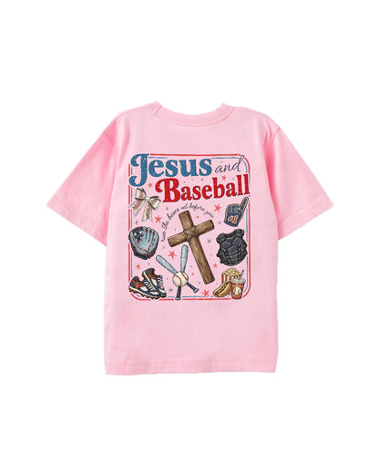 Kids Jesus And Baseball Double Sided Cotton Christian T-shirt