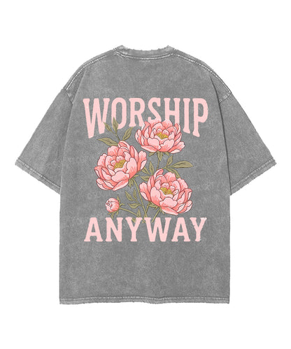 Worship Anyway Double Sided Unisex Washed Christian T-shirt
