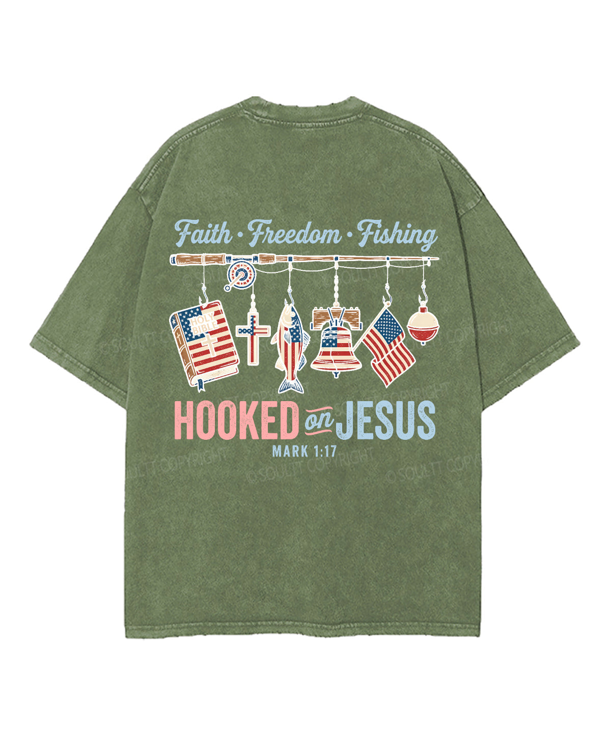 Hooked On Jesus Double Sided Unisex Washed Christian T-shirt