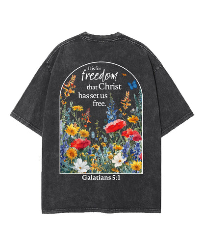 Christ Has Set Us Free Double Sided Unisex Washed Christian T-shirt