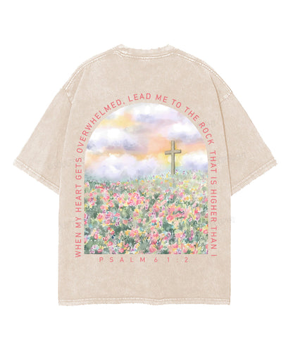 When My Heart Is Faint And Overwhelmed, Lead Me To The Mighty Double Sided Unisex Washed Christian T-shirt