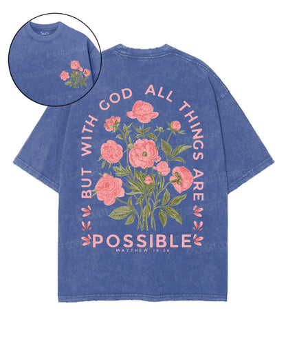 But With God All Things Are Possible Double Sideed Unisex Washed Christian T-shirt
