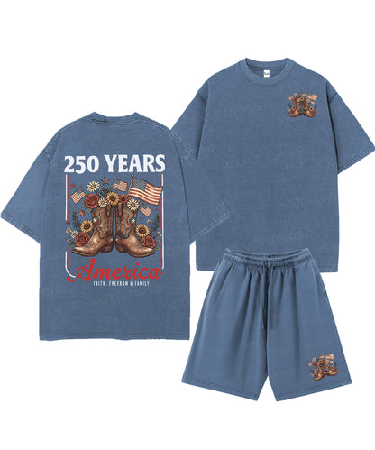 250 Years America Anniversary Double Sided Unisex Christian Washed T-Shirt & Shorts