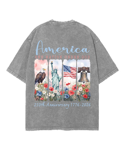 One Nation Under God Double Sided Unisex Washed Christian T-shirt