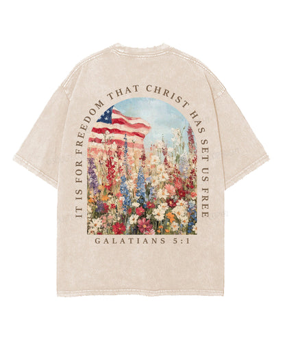 Christ Has Set Us Free Double Sided Unisex Washed Christian T-shirt