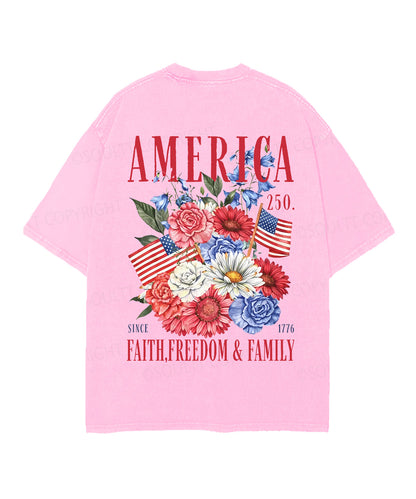 250 Years America Anniversary Double Sided Unisex Christian Washed T-Shirt & Shorts