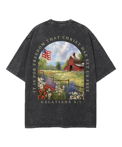 Christ Has Set Us Free Double Sided Unisex Washed Christian T-shirt