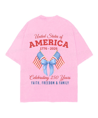 250 Years America Anniversary Double Sided Unisex Christian Washed T-Shirt & Shorts