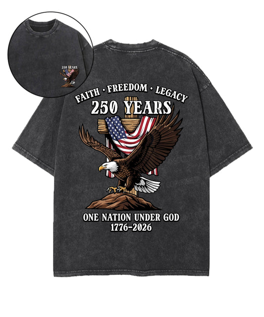 250 Years America Anniversary Double Sided Unisex Washed Christian T-shirt