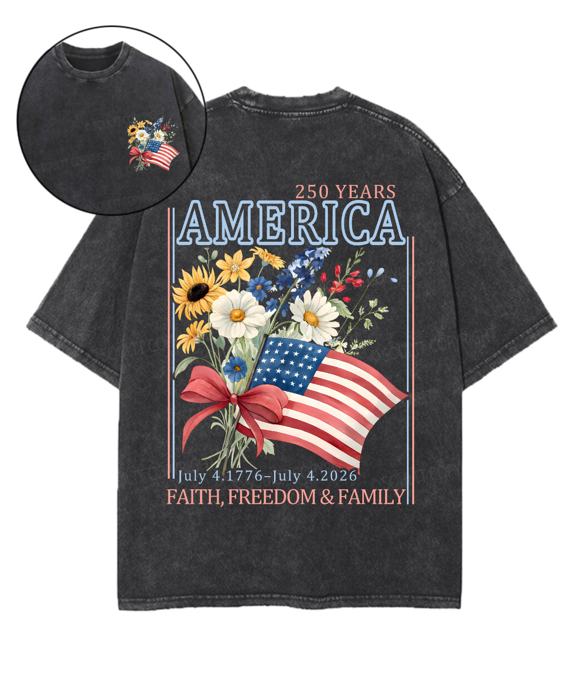 250 Years America Anniversary Double Sided Unisex Washed Christian T-shirt