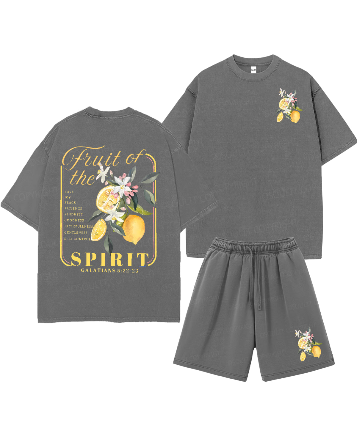 Fruit Of The Spirit Double Sided Unisex Christian Washed T-Shirt & Shorts