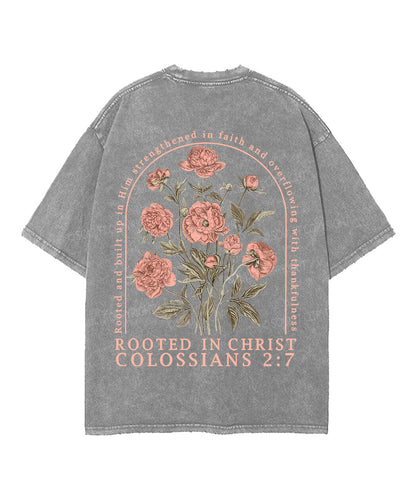 Rooted In Christ Double Sided Unisex Washed Christian T-shirt