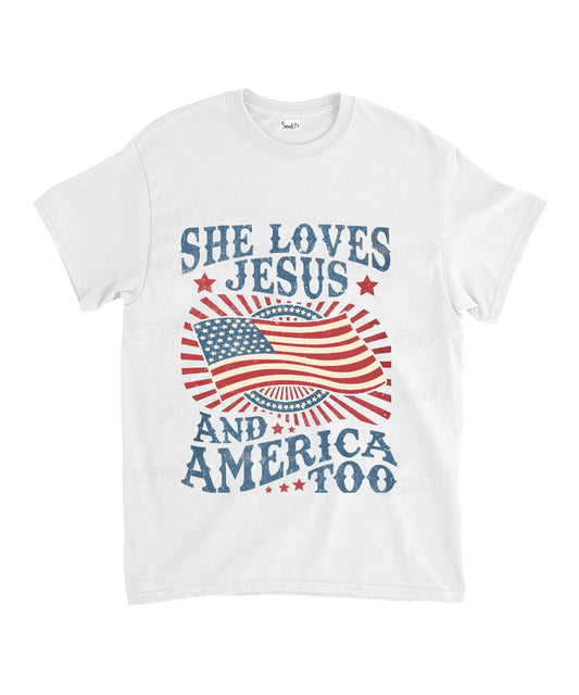 She Loves Jesus And America Too Unisex Cotton Christian T-Shirt
