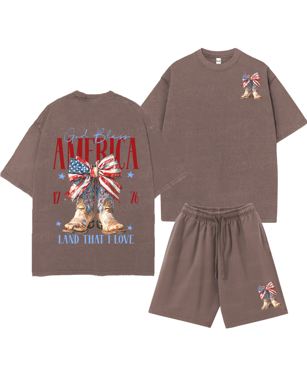 God Bless America Double Sided Unisex Christian Washed T-Shirt & Shorts
