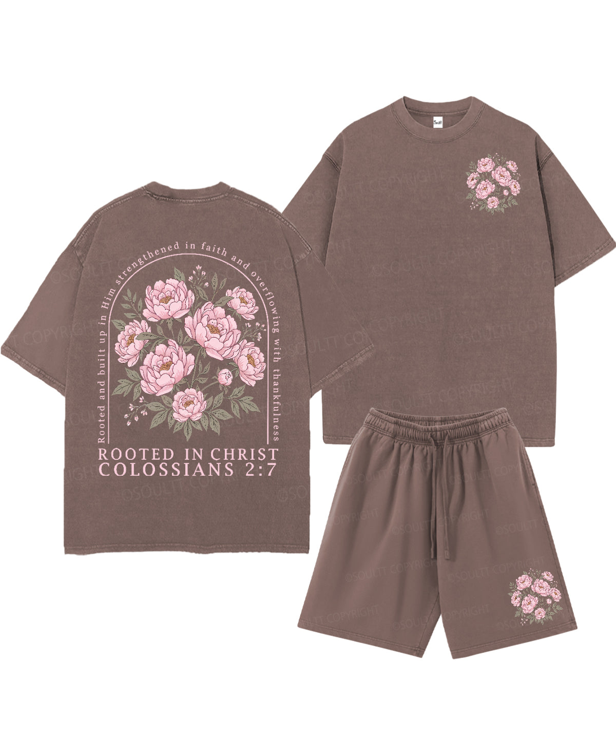 Rooted In Christ Double Sided Unisex Christian Washed T-Shirt & Shorts