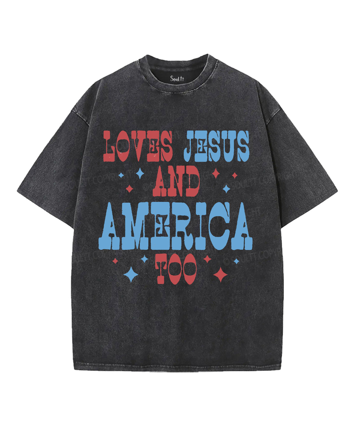 Loves Jesus And America Too Unisex Washed Christian T-shirt