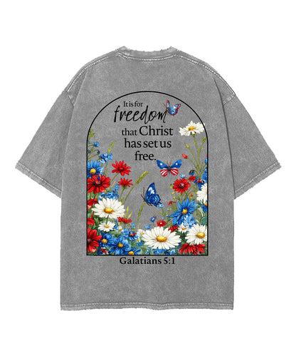 Christ Has Set Us Free Double Sided Unisex Washed Christian T-shirt