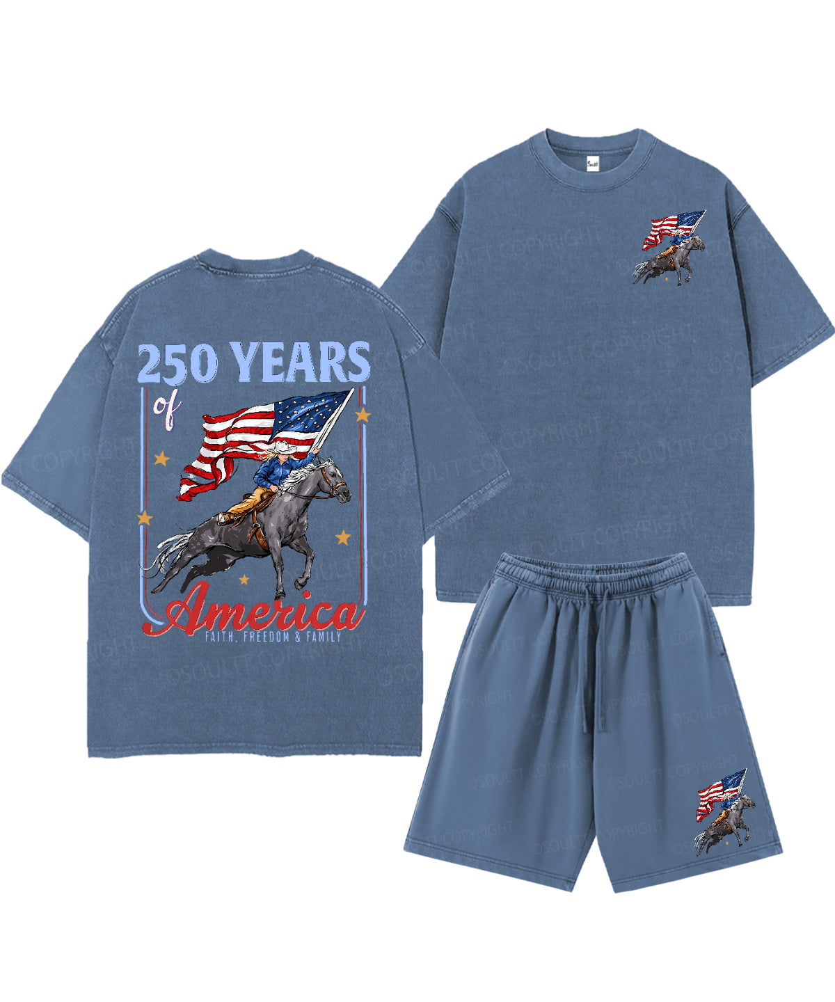 250 Years America Anniversary Double Sided Unisex Christian Washed T-Shirt & Shorts