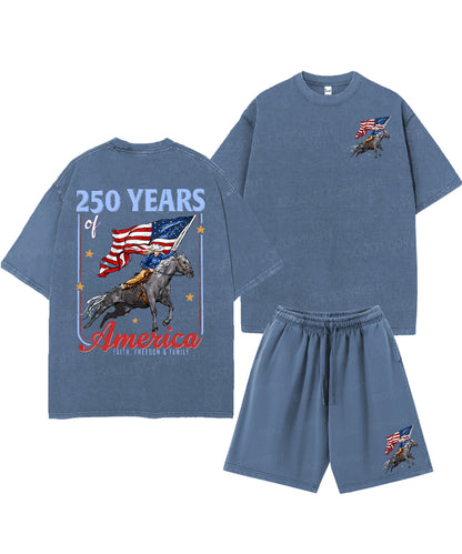 250 Years America Anniversary Double Sided Unisex Christian Washed T-Shirt & Shorts