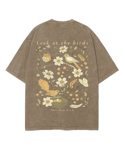 Look At The Birds Double Sided Unisex Washed Christian T-shirt