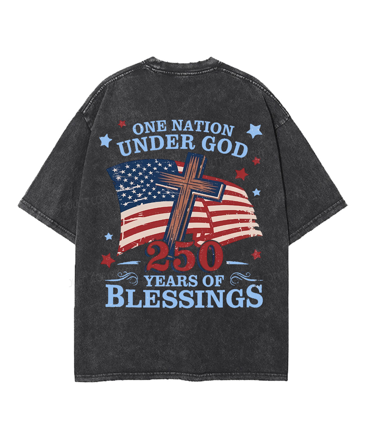 One Nation Under God 250 Years Double Sided Unisex Washed Christian T-shirt
