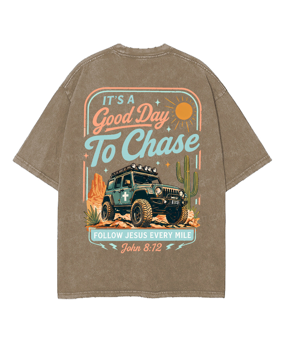 Follow Jesus Every Mile Double Sided Unisex Washed Christian T-shirt