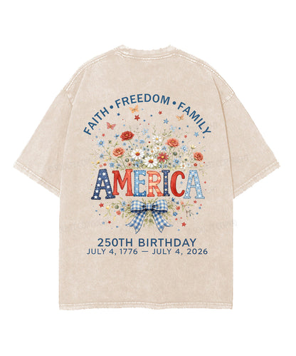 Faith • Freedom • Family Double Sided Unisex Washed Christian T-shirt