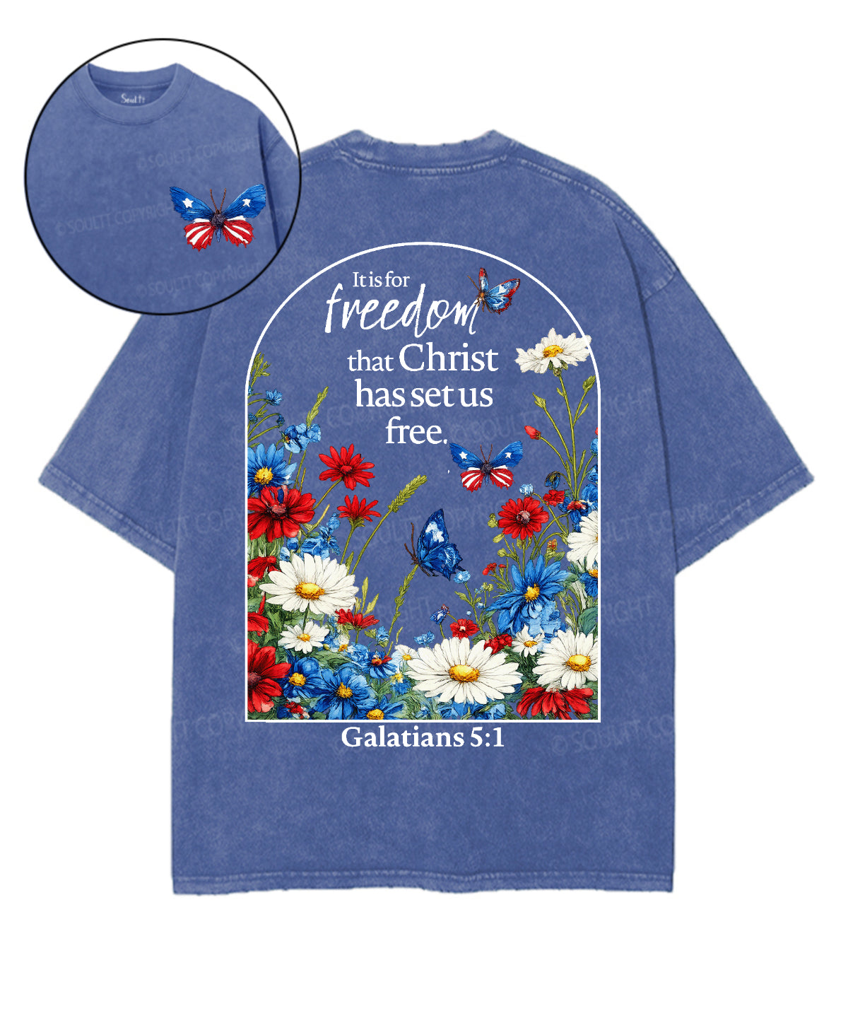 Christ Has Set Us Free Double Sided Unisex Washed Christian T-shirt