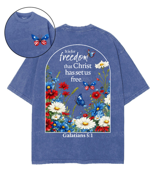 Christ Has Set Us Free Double Sided Unisex Washed Christian T-shirt