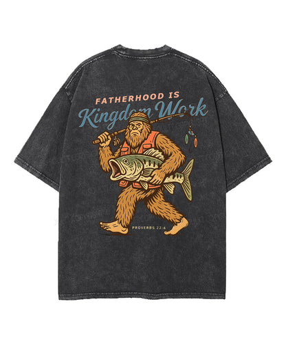 Fatherhood Is Kingdom Work Double Sided Unisex Washed Christian T-shirt