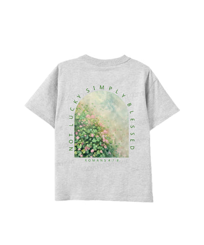 Kids No Lucky Simply Blessed St. Patrick's Day Double Sided Cotton Christian T-shirt