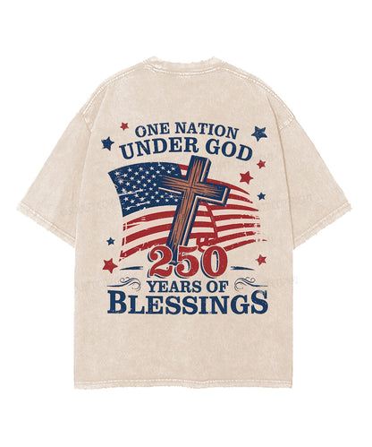 One Nation Under God 250 Years Double Sided Unisex Washed Christian T-shirt