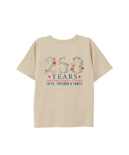 Kids 250 Years America Anniversary Double Sided Cotton Christian T-shirt